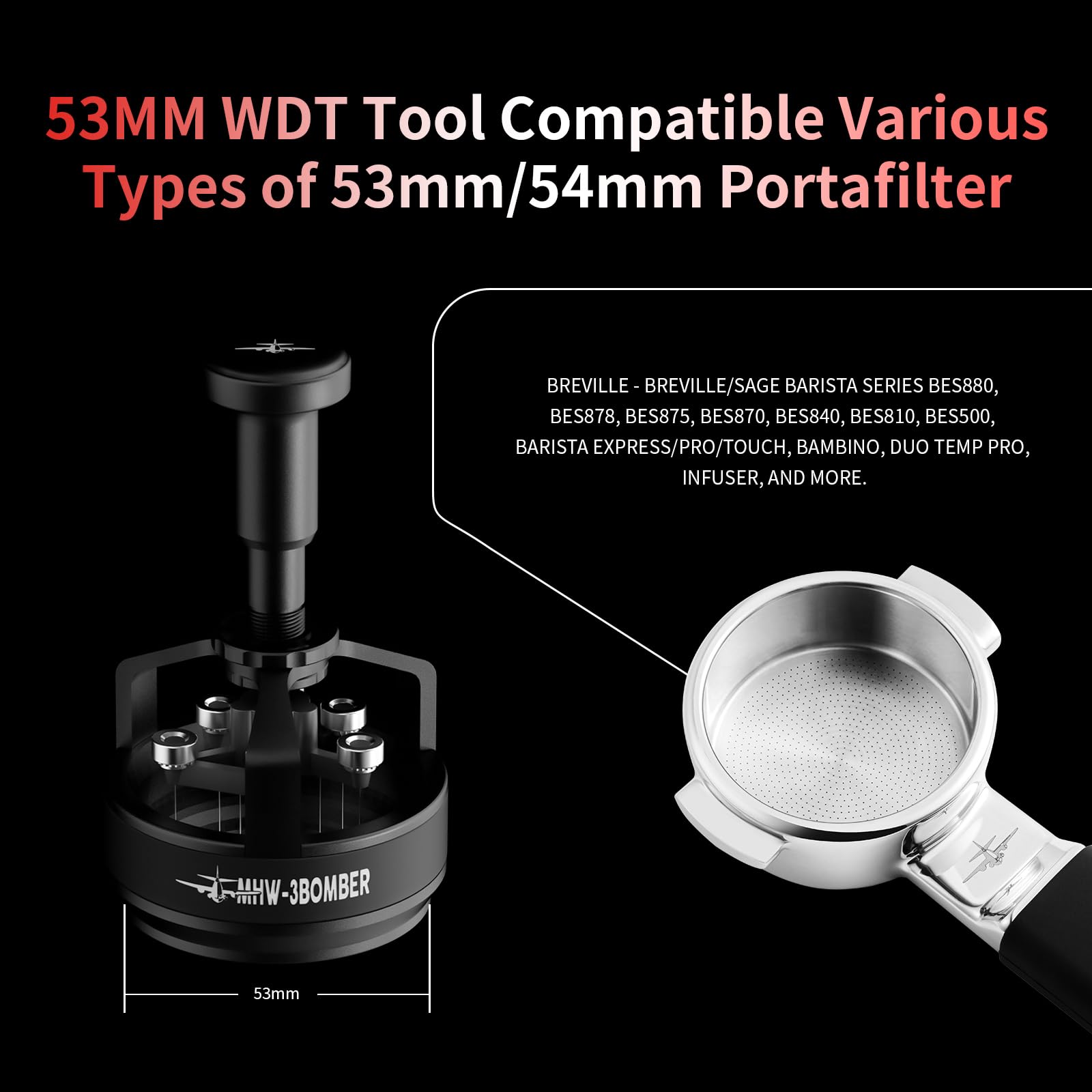 MHW-3BOMBER WDT Tool Espresso 54mm for Breville, Espresso Distribution Tool with Magnetic Base for Barista, Adjustable Depth Needle Distributor Tool, Coffee Stirrer Tools, YU Series Cyclone, T5959