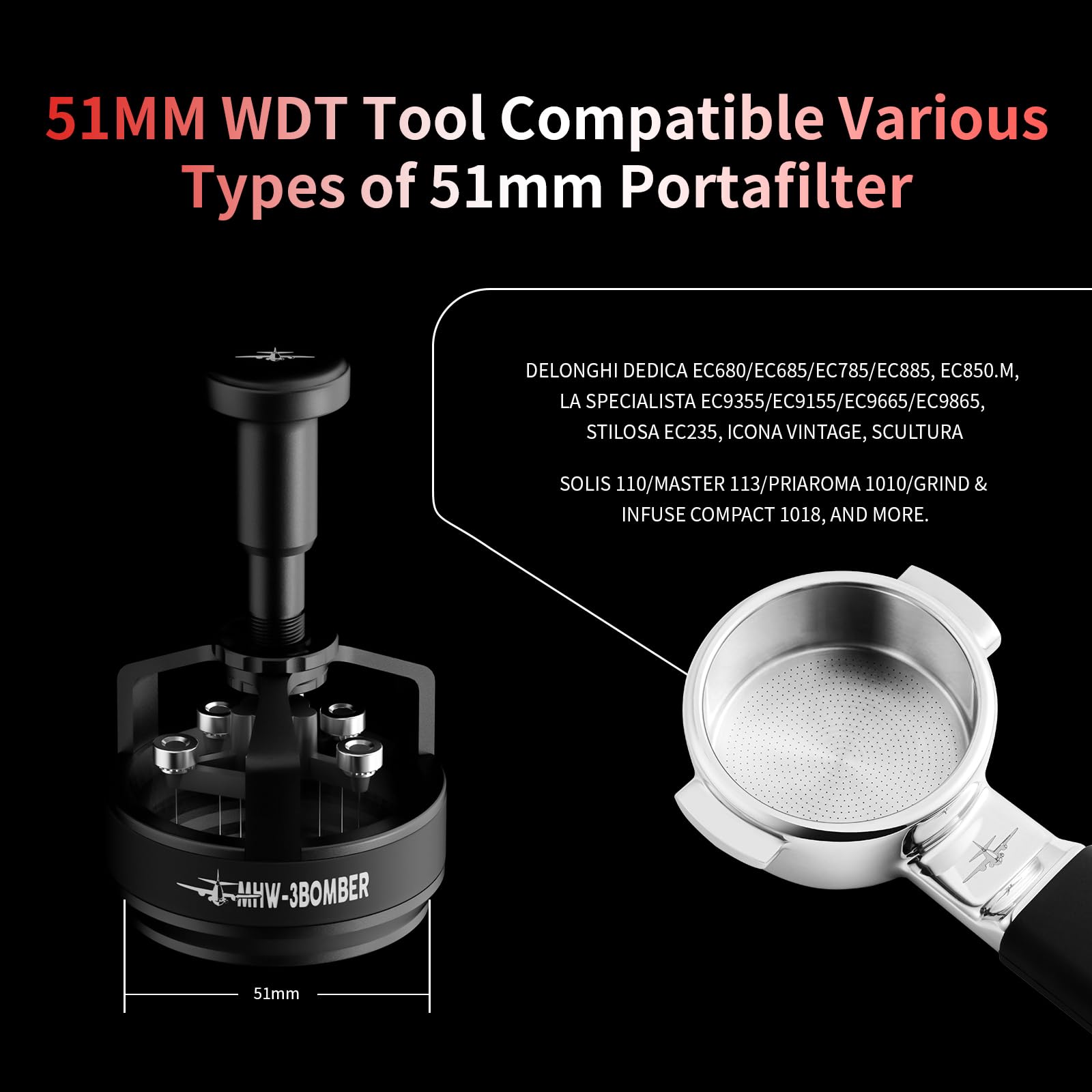 MHW-3BOMBER WDT Tool Espresso 54mm for Breville, Espresso Distribution Tool with Magnetic Base for Barista, Adjustable Depth Needle Distributor Tool, Coffee Stirrer Tools, YU Series Cyclone, T5959