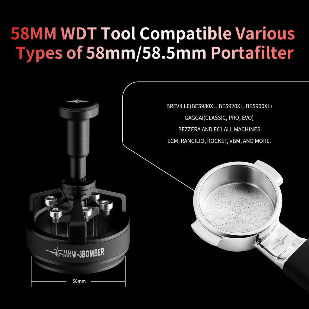 MHW-3BOMBER WDT Tool Espresso 54mm for Breville, Espresso Distribution Tool with Magnetic Base for Barista, Adjustable Depth Needle Distributor Tool, Coffee Stirrer Tools, YU Series Cyclone, T5959