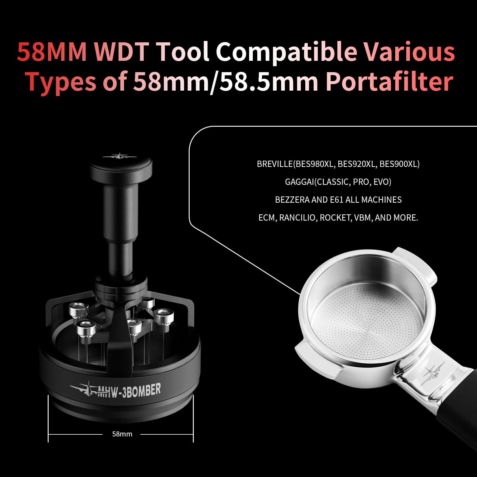 MHW-3BOMBER WDT Tool Espresso 54mm for Breville, Espresso Distribution Tool with Magnetic Base for Barista, Adjustable Depth Needle Distributor Tool, Coffee Stirrer Tools, YU Series Cyclone, T5959